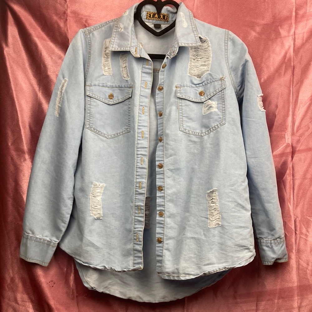blue button up shirt